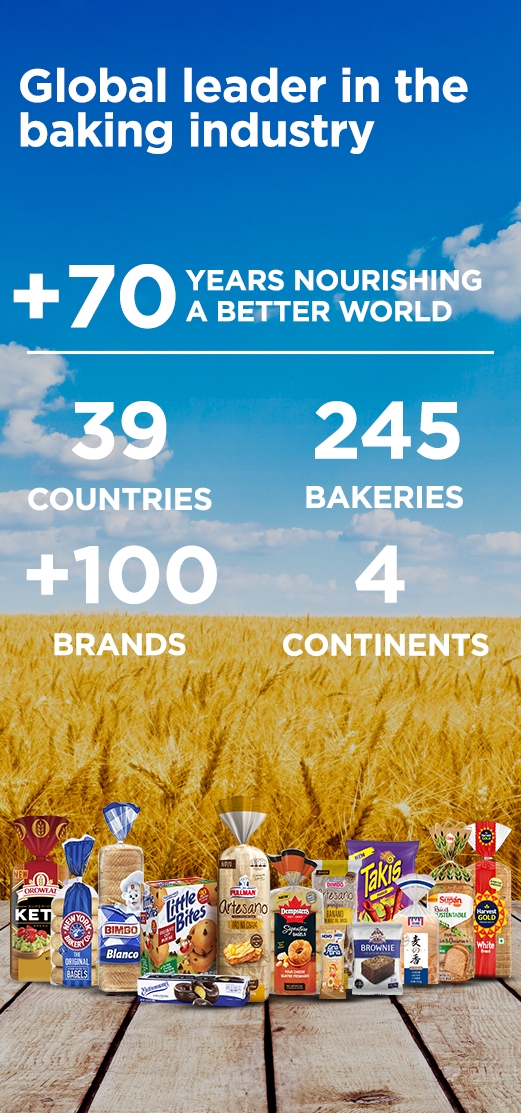 Global leader in the baking industry whit more than 70 years nourishing a better world in 35 countries on 4 continents with 227 bakeries and more than 100 brands. 